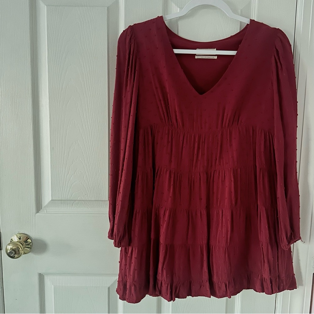 Urban Outfitters Red Long-Sleeve Flowy Dress